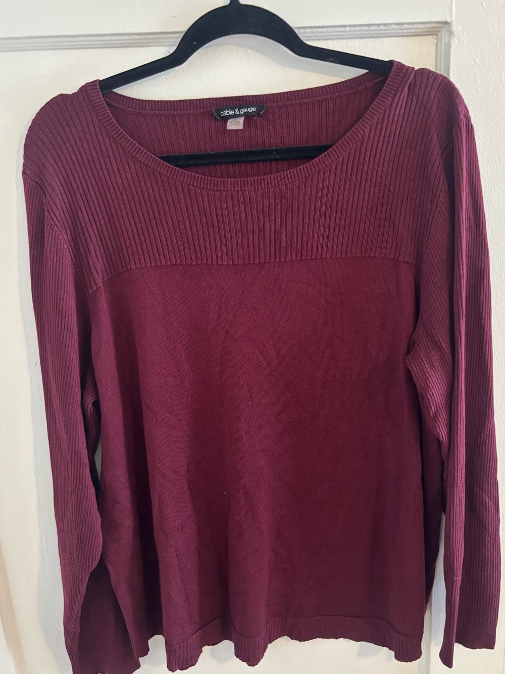 Cable & Gauge Maroon Rib-Yoke Long Sleeve Top